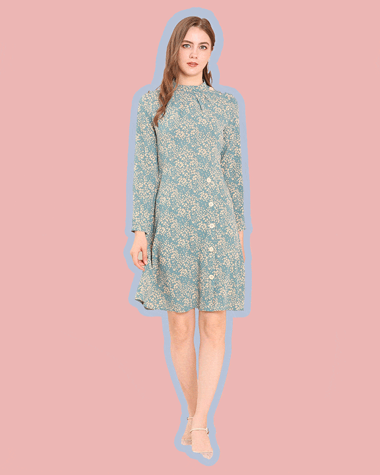 Allegra K Button Up Tie Neck Shirt Dress